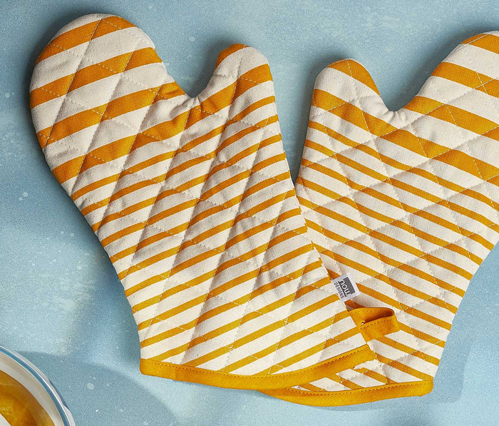 French Ochre Stripe Oven Mitt Set - lollygag