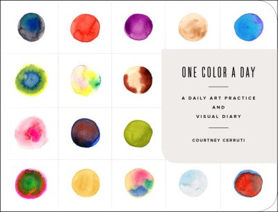One Color a Day Sketchbook Cover by Courtney Cerruti with colorful watercolor circles on a white background