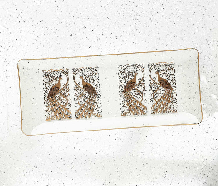 MCM Osborne Kemper Thomas Gold & Glass Peacock Tidbit Serving Tray - Lollygag