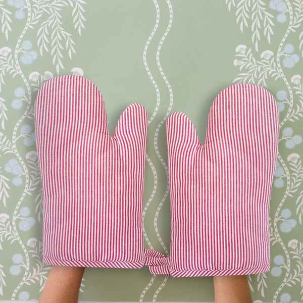 Oven Mitts Pair, Red Stripe
