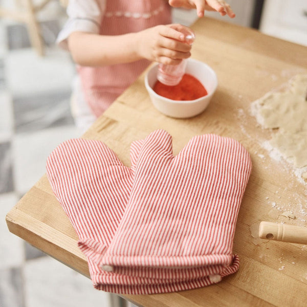 Oven Mitts Pair, Red Stripe