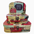 Paris themed mini suitcases - 3 stacked showing the 3 sizes