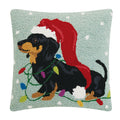 Peking Handicraft | Christmas Dachshund with Long Hat Hook Pillow, 18"x18"