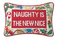 Peking Handicraft | Naughty New Nice Embroidered Pillow, 8"x12"