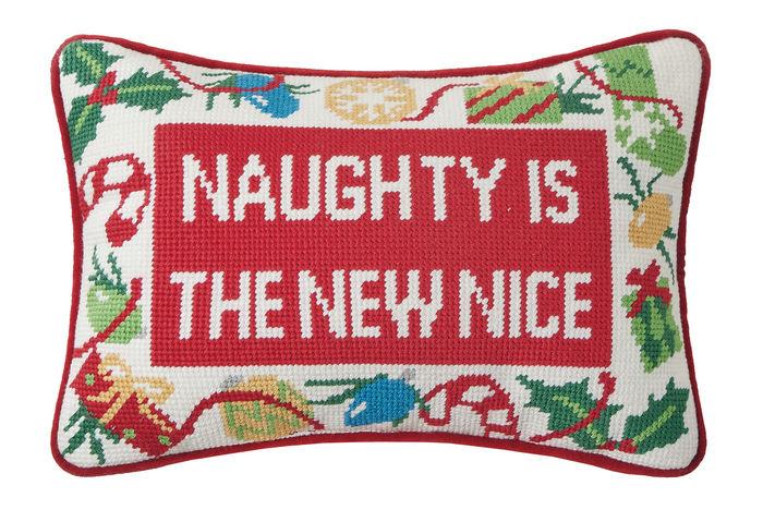 Peking Handicraft | Naughty New Nice Embroidered Pillow, 8"x12"