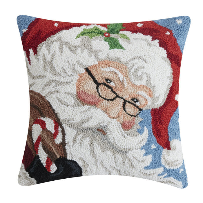 Peking Handicraft | Santa with Glasses Hook Pillow, 18"x18"