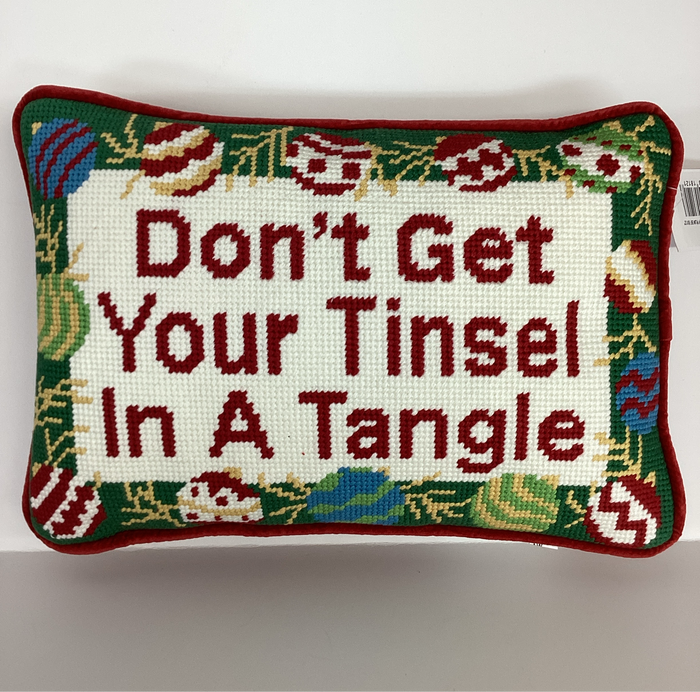 Peking Handicraft | Tinsel in a Tangle Embroidered Pillow, 8"x12"