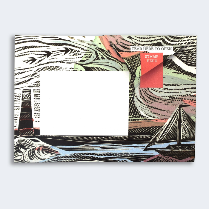 Pigeon Post- Wonderfully Wild with sail boat Illustration  and address area