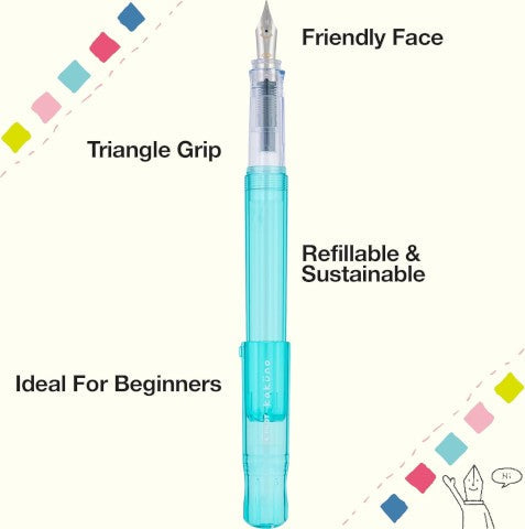 Pilot Kakuno Fountain Pen- New Style with Transparent Body and Cap- image with features of pen
