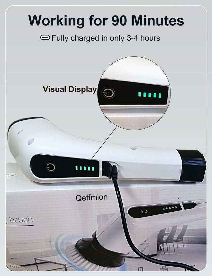 Qeffmion Electric Spin Scrubber Cordless Power Brush 7 Heads Black White