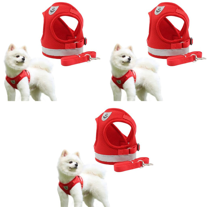 Qpets Dog Harness for Large Dogs with 1.2m Leash featuring Reflective Strips and Mesh Fabric 3PCS image