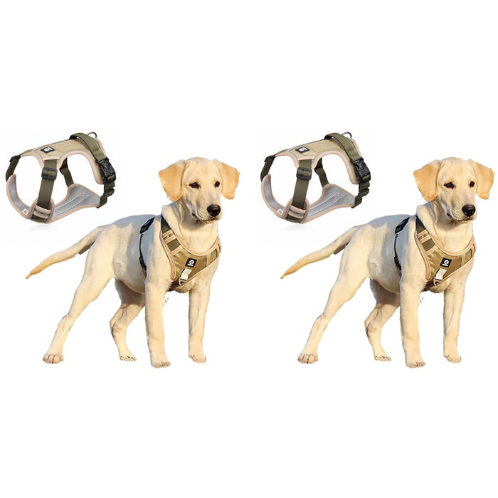 Qpets Dog Harness for Large Dogs with Dual Metal Buckles and Reflective Strips | Khaki XL 2PCS image