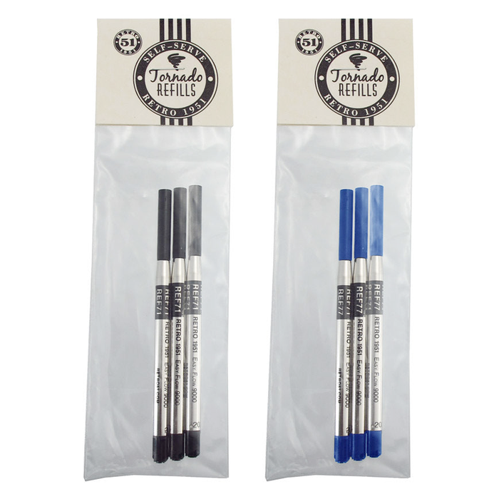 Retro 1951 Easy Flow "Ballpoint" refills 3 packs  black or blue.