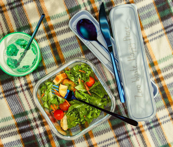Electric Blue Reusable Travel Stainless Flatware with case - lollygag