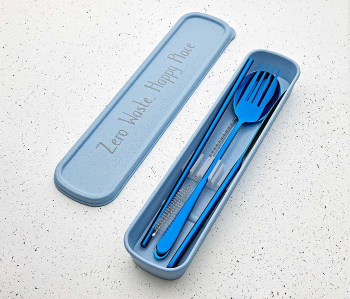 Electric Blue Reusable Travel Stainless Flatware with case - lollygag
