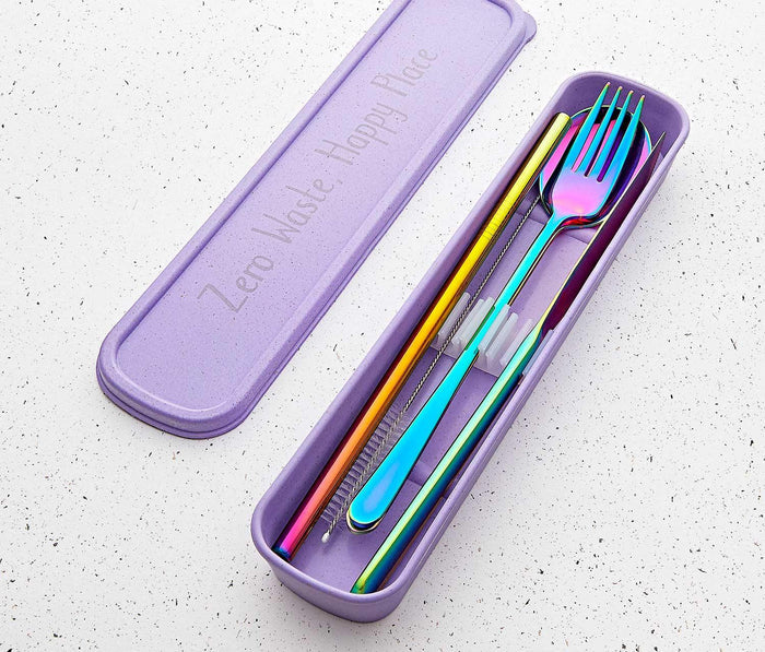 Rainbow Reusable Travel Stainless Flatware with case - lollygag