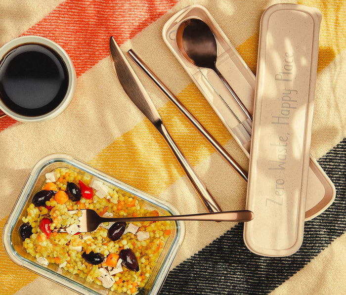 Rose Gold Reusable Travel Stainless Flatware Set with case - lollygag