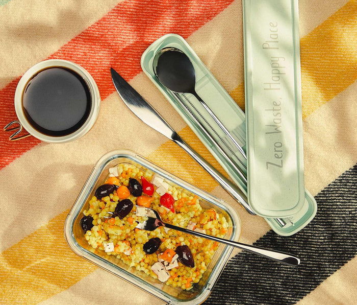 silver Reusable Travel Stainless Flatware Set with case - lollygag