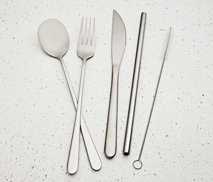 silver Reusable Travel Stainless Flatware Set with case - lollygag
