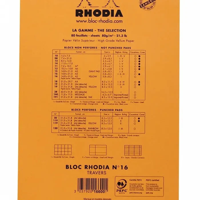 Rhodia Classic Notepad-  Lined- 5.75 x 8.25 inches