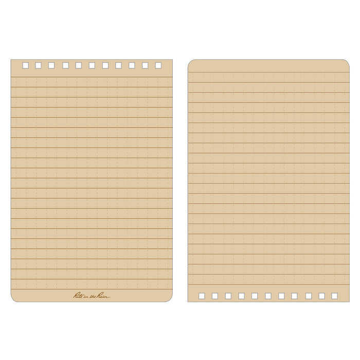 This top-spiral notebook has 50 sheets (100 pages) printed with the "universal pattern", blue ink on white paper- 1/4 inch rules with a faint 1/4 inch grid.
