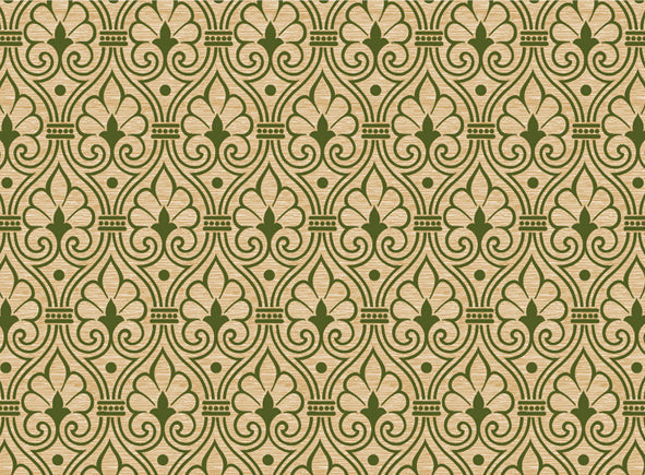 Rossi 1931 Italian Decorative Damask Flowers- Green/Gold