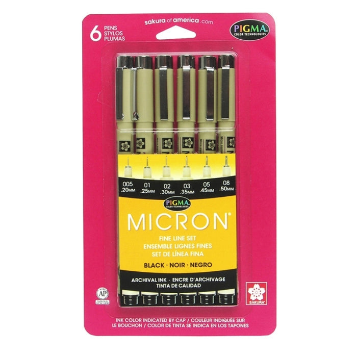 Sakura Micron Pens- Fine Line Set of 6