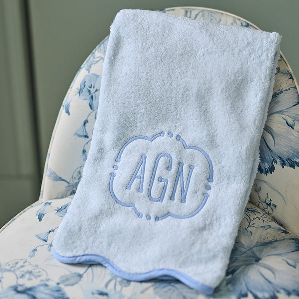 Scallop Bath Towel, French Blue on Light Blue