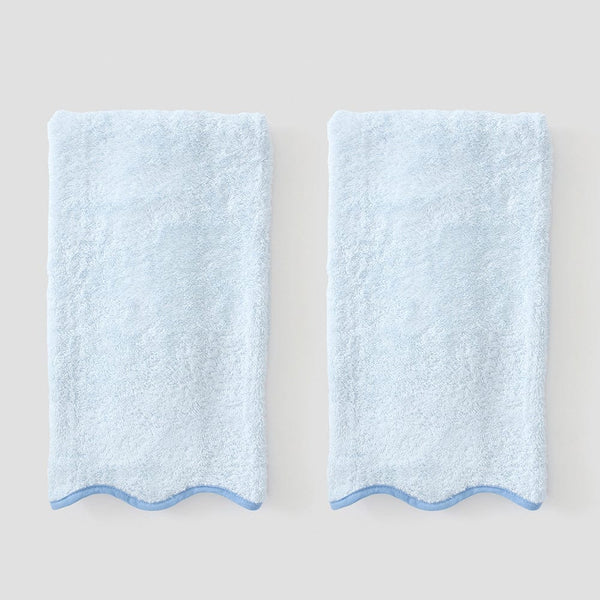 Scallop Hand Towels Pair, French Blue on Light Blue