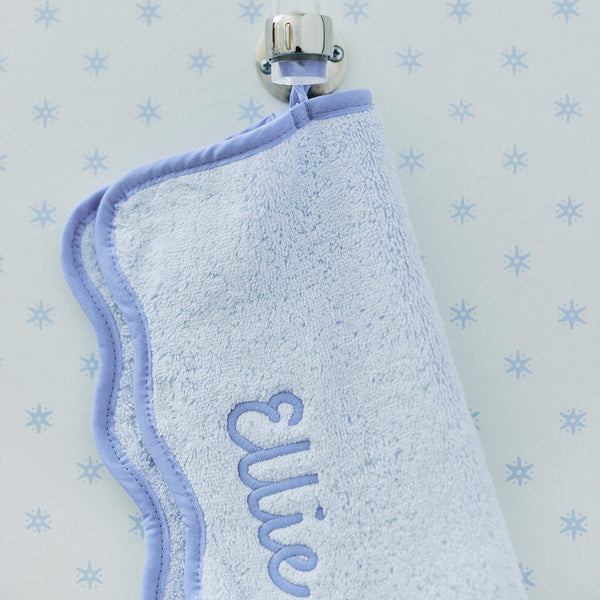 Scallop Washcloths Pair, French Blue on Light Blue