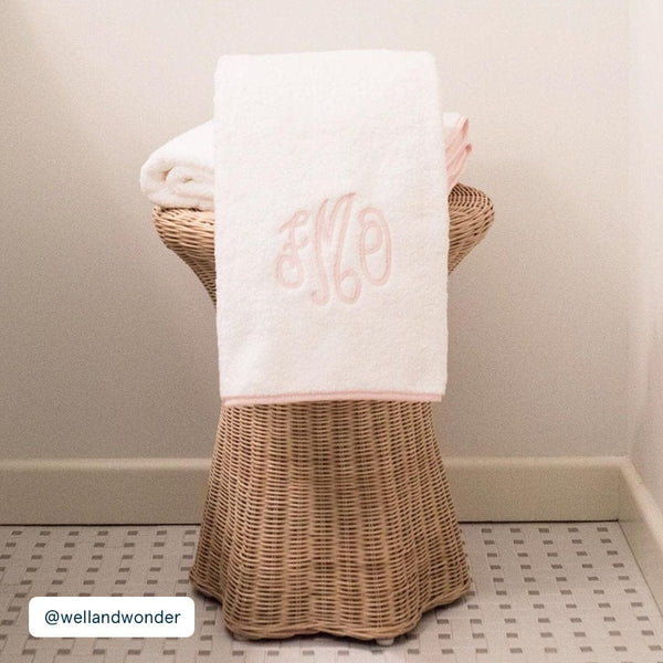 Signature Bath Towel, Ballet Pink on White