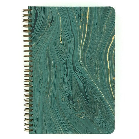 Teal Marbled Make My Notebook spiral bound notebook.  The paper is made from eco-friendly jute fibers then mounted onto our sturdy notebook covers for strength and support.