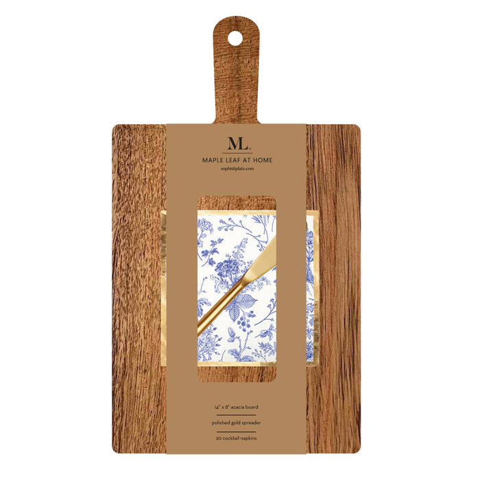 Sophistiplate | Acacia Board w/Gold Spreader & Napkins, Assorted Styles