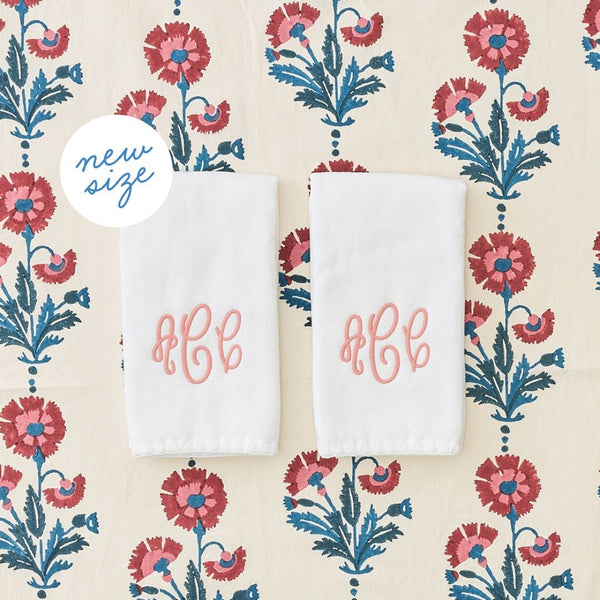 Stitched Edge Powder Bath Towels Pair, White on White, Assorted Sizes