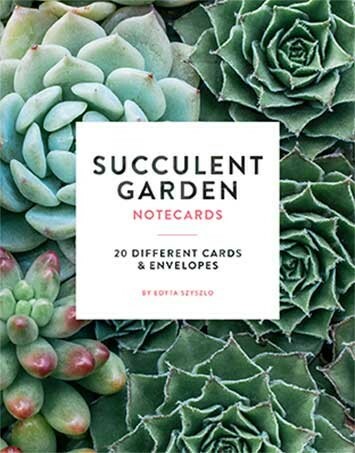 This card set contains twenty different notecards, with envelopes, featuring vibrant images of succulents from Flora Grubb Gardens in San Francisco.