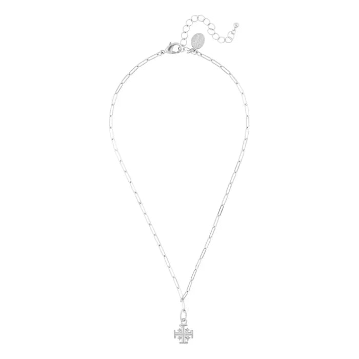Susan Shaw | 16" Silver Paperclip Chain w/Jerusalem Cross Necklace
