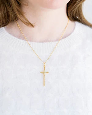Susan Shaw | Handcast Gold Long Cross on Bead Chain Necklace
