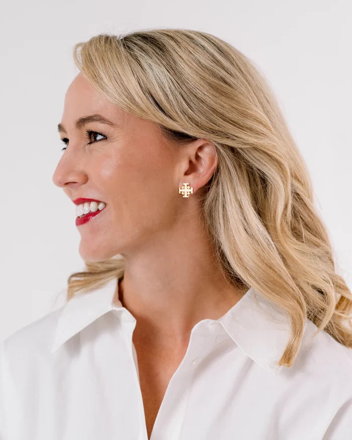 Susan Shaw | Small Gold Jerusalem Cross Post Earring