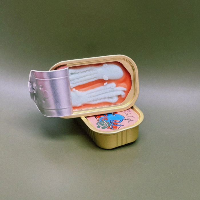 Tinned Fish Candle- Pulpo in Tomato Sauce with one can open and one can closed