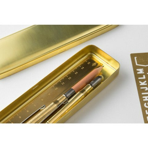 Pen case is sized to accept other TRAVELER'S COMPANY BRASS PRODUCTS such as the Brass Rule, Number Bookmark, and Brass Pens and Pencils.