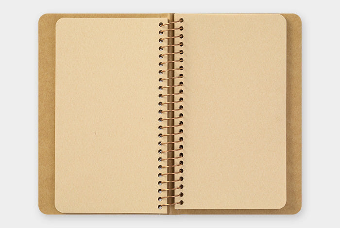 Spiral Ring Notebook- Kraft Paper Vertical A6 Slim is bound with gold rings and features a cover made of hearty kraft stock ready and waiting for personalization.