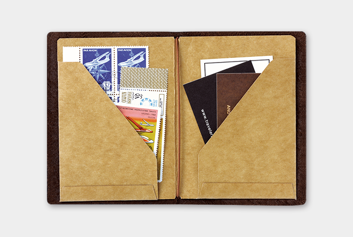 Use the Passport Size Kraft File to store tickets or stamps or paper scraps in your TRAVELER'S notebook.