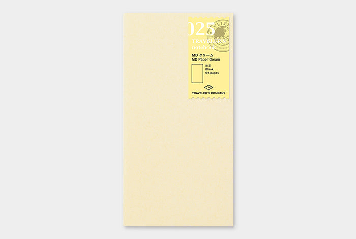 The TRAVELER'S notebook MD Cream Paper refill features smooth MD cream colored paper.