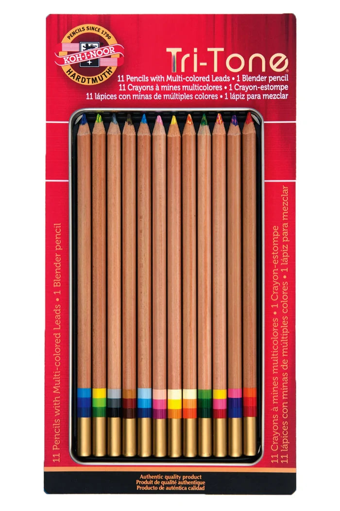 Tri-Tone Colored Pencil Set of 12 image of open storage tin showing 12 pencils