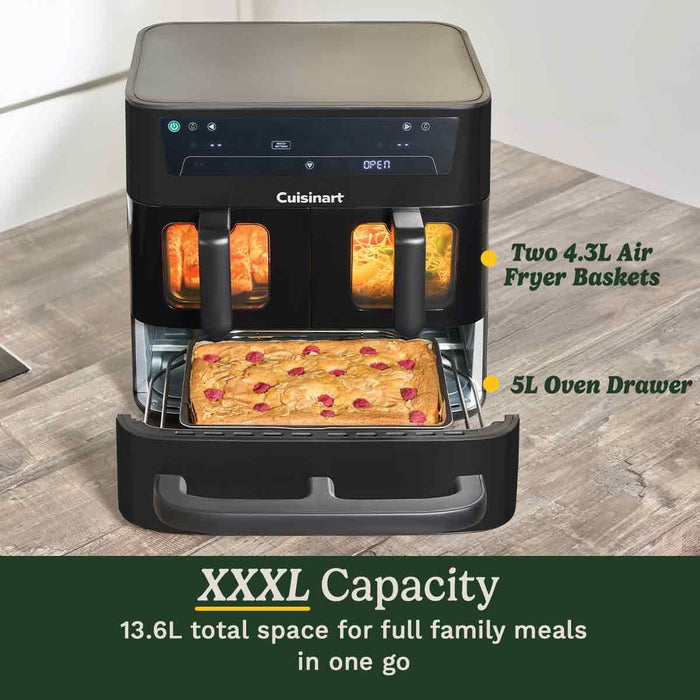 Tri Zone 13.6L Air Fryer Oven 3 Independent Cooking Zones PFAS-Free Black