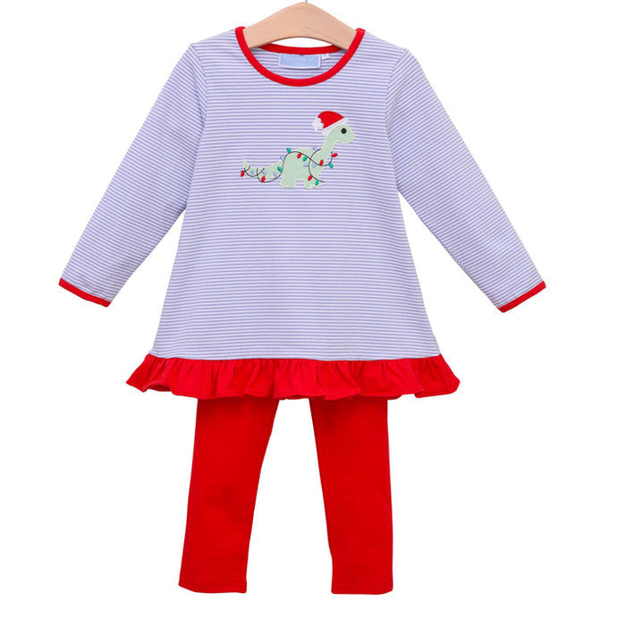 Trotter Street Kids | Christmas Dino Ruffle Pants Set, Assorted Sizes