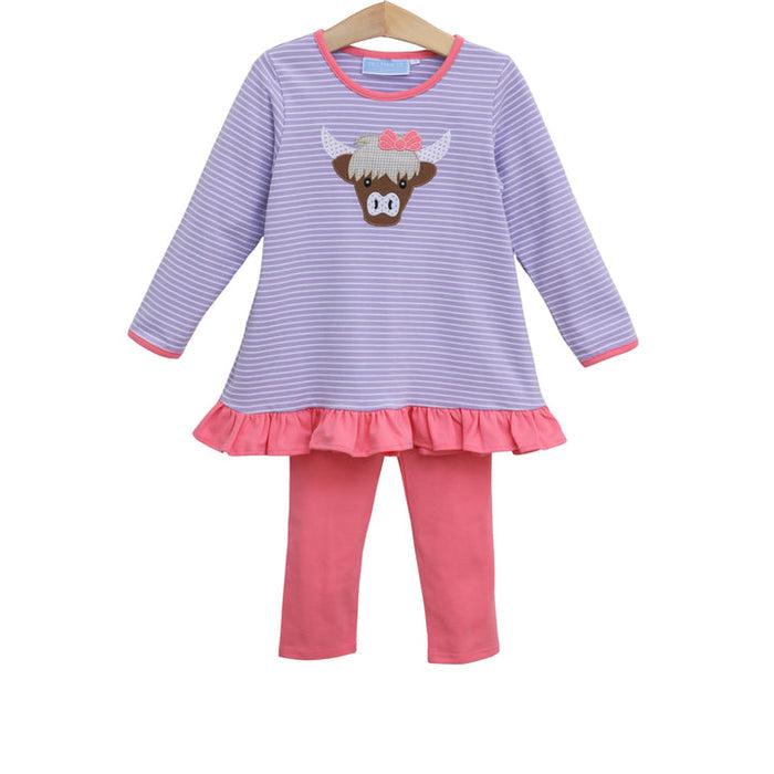 Trotter Street Kids | Highland Cow Ruffle Pants Set, Assorted Sizes