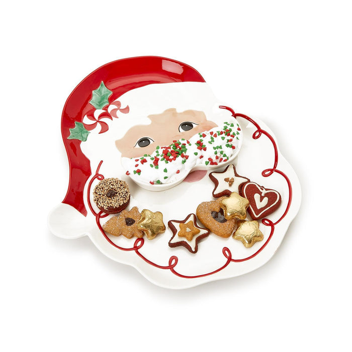 Two's Company | Santa Platter with Removeable Mustache Dipping Bowl
