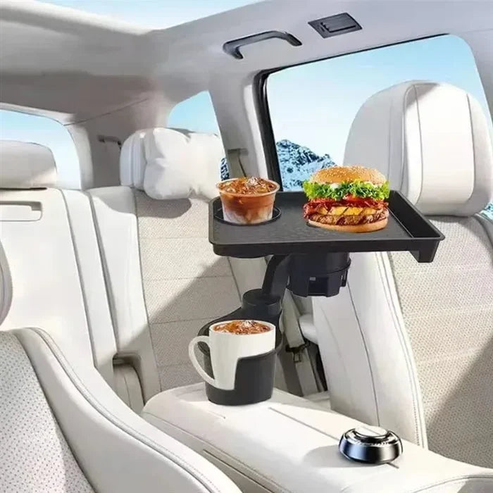 Universal Car Cup Holder Tray | 360° Rotating Adjustable Dual Cup Organizer