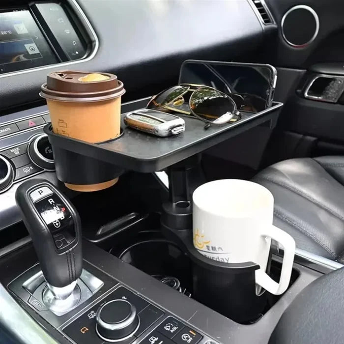 Universal Car Cup Holder Tray | 360° Rotating Adjustable Dual Cup Organizer